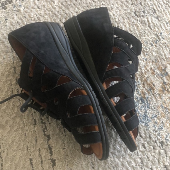 Beautifeel Edyta Black Suede Lace Up Cutout Fisherman Wedge Sandals 40 - Picture 6 of 9